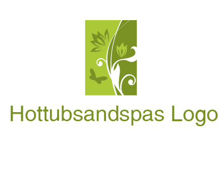 spring garden logo with flows and a butterfly
