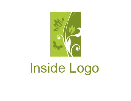spring garden logo with flows and a butterfly
