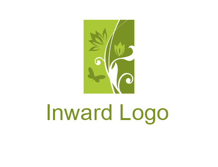 spring garden logo with flows and a butterfly