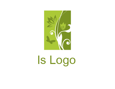 spring garden logo with flows and a butterfly