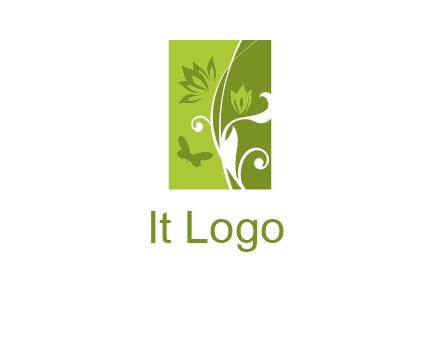 spring garden logo with flows and a butterfly