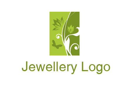 spring garden logo with flows and a butterfly