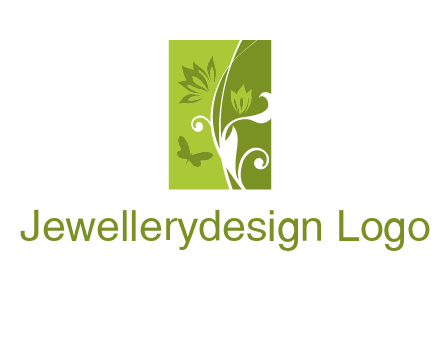spring garden logo with flows and a butterfly