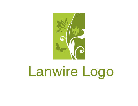 spring garden logo with flows and a butterfly