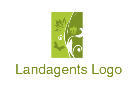 spring garden logo with flows and a butterfly