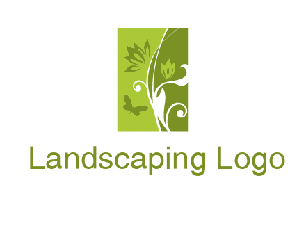 spring garden logo with flows and a butterfly