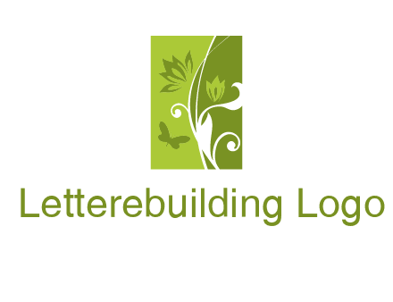 spring garden logo with flows and a butterfly