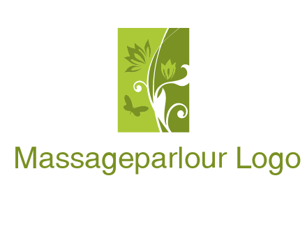 spring garden logo with flows and a butterfly