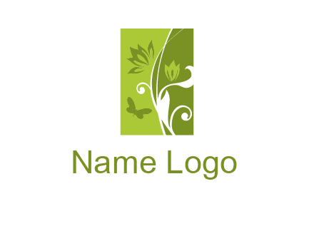 spring garden logo with flows and a butterfly