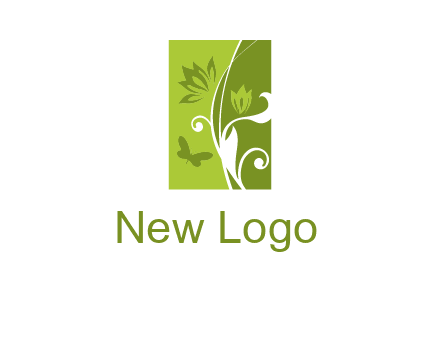 spring garden logo with flows and a butterfly
