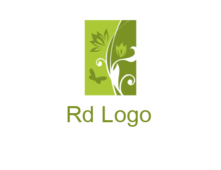 spring garden logo with flows and a butterfly