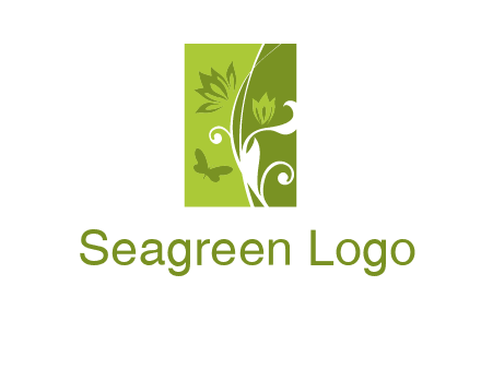 spring garden logo with flows and a butterfly