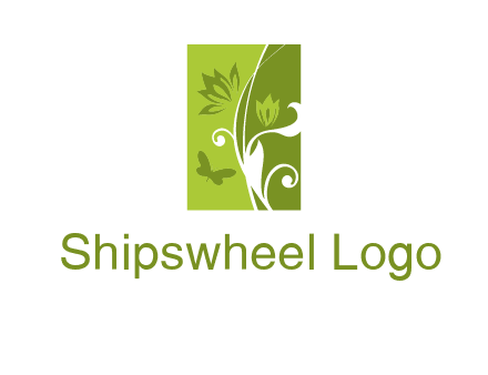 spring garden logo with flows and a butterfly