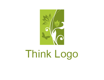 spring garden logo with flows and a butterfly