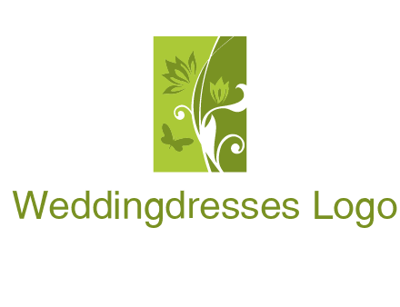 spring garden logo with flows and a butterfly