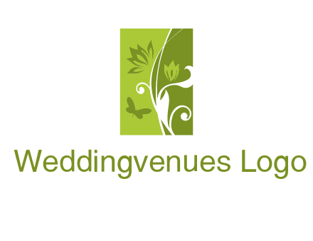 spring garden logo with flows and a butterfly