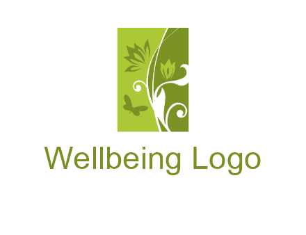 spring garden logo with flows and a butterfly