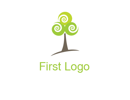 tree with swirl or spiral leaves logo