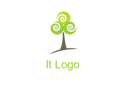 tree with swirl or spiral leaves logo