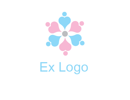 hearts and dots crating a flower logo
