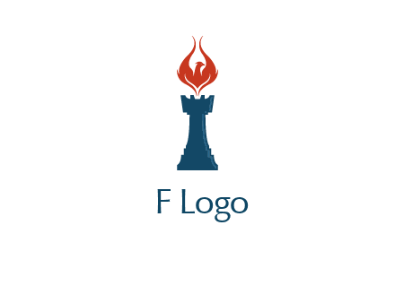 chess rook with phoenix flames logo