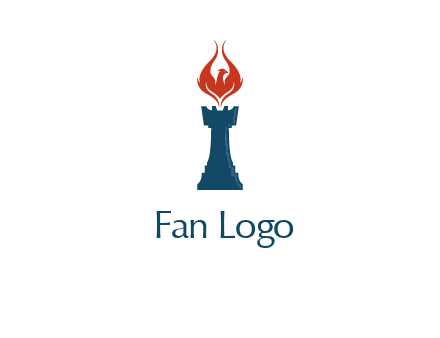 chess rook with phoenix flames logo