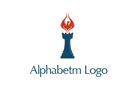 chess rook with phoenix flames logo