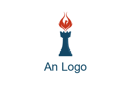 chess rook with phoenix flames logo