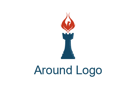 chess rook with phoenix flames logo