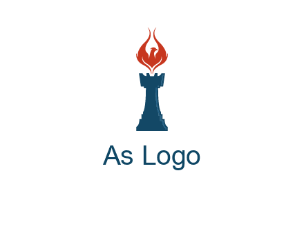 chess rook with phoenix flames logo