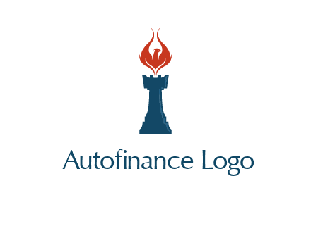 chess rook with phoenix flames logo