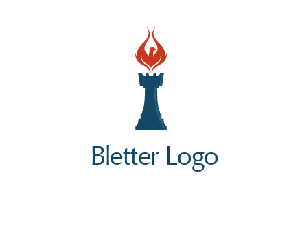 chess rook with phoenix flames logo