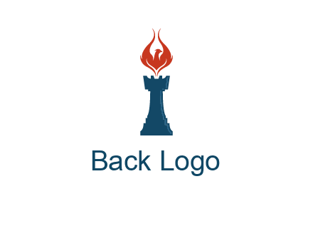 chess rook with phoenix flames logo