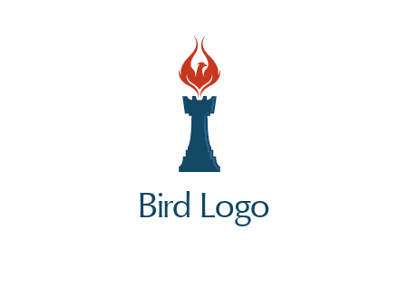 chess rook with phoenix flames logo