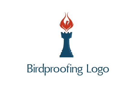 chess rook with phoenix flames logo