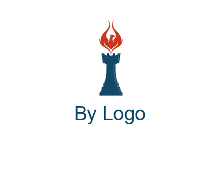 chess rook with phoenix flames logo