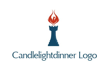 chess rook with phoenix flames logo