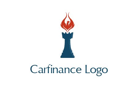 chess rook with phoenix flames logo