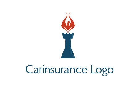 chess rook with phoenix flames logo