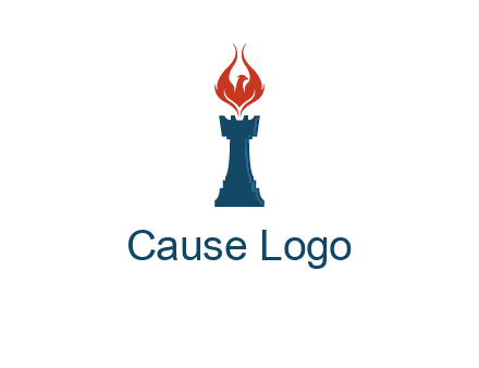 chess rook with phoenix flames logo