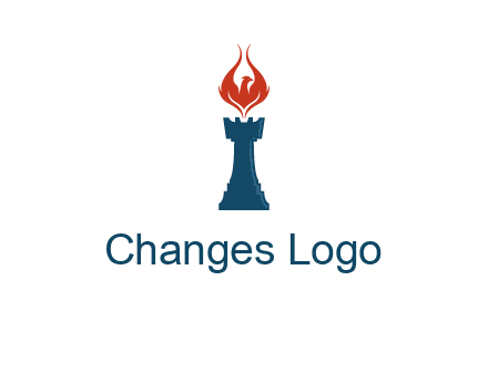 chess rook with phoenix flames logo