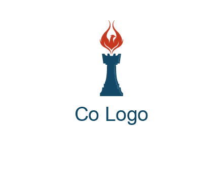 chess rook with phoenix flames logo