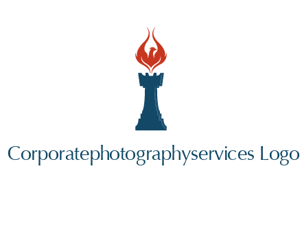 chess rook with phoenix flames logo