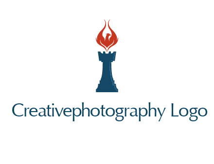 chess rook with phoenix flames logo