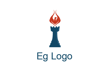 chess rook with phoenix flames logo