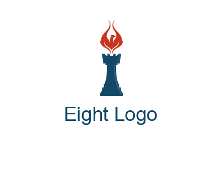 chess rook with phoenix flames logo