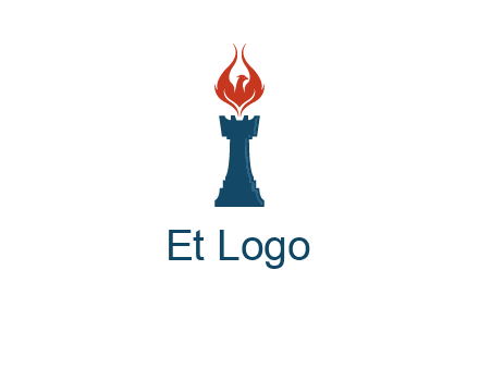 chess rook with phoenix flames logo