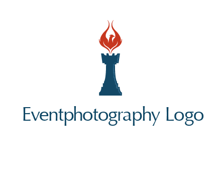 chess rook with phoenix flames logo