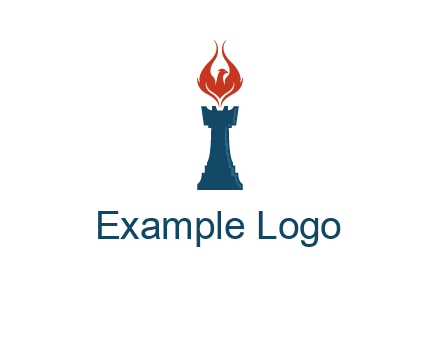 chess rook with phoenix flames logo