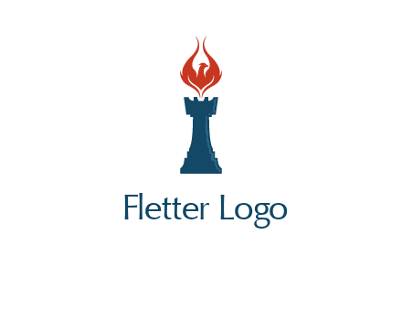 chess rook with phoenix flames logo